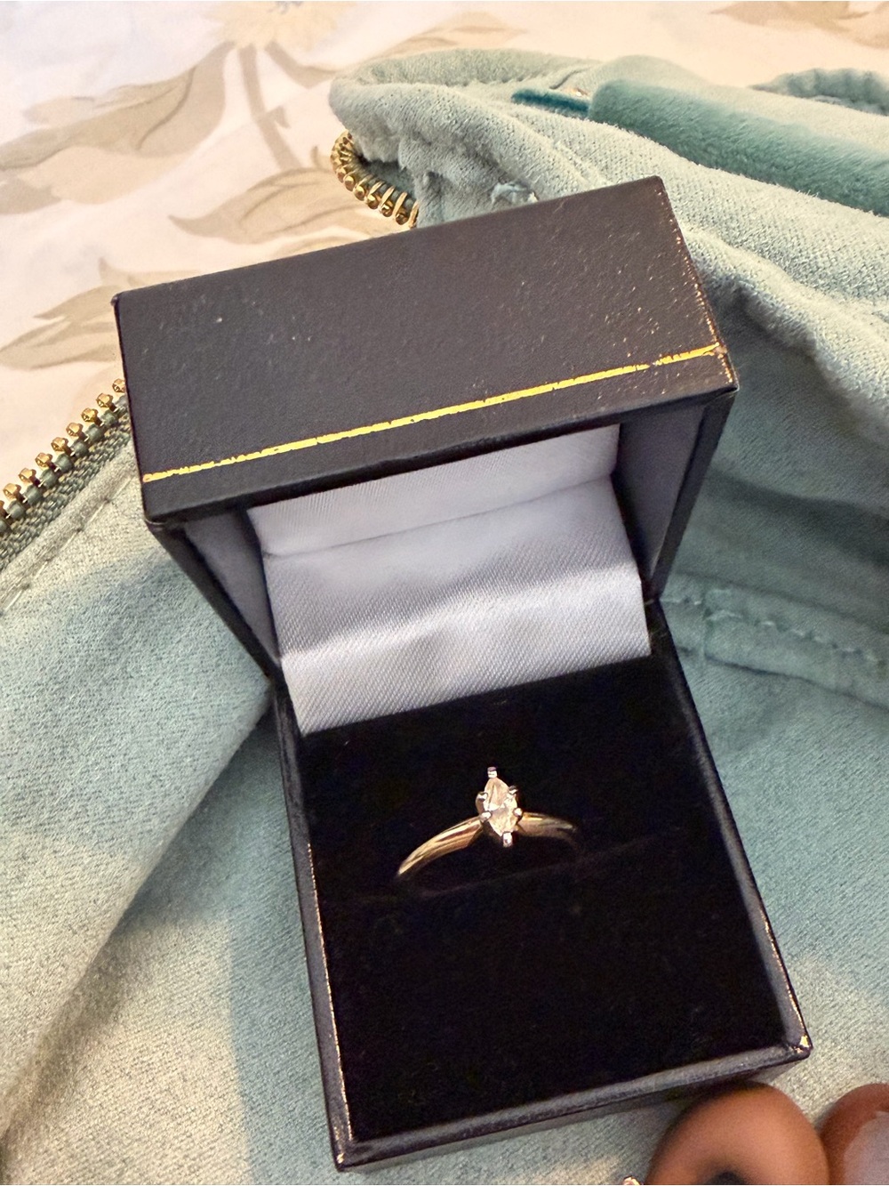 14K Gold Marquise Diamond Solitaire Ring - size 6